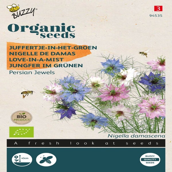 Juffertje-in-het groen (Nigella 'Persian Jewel') (BIO)